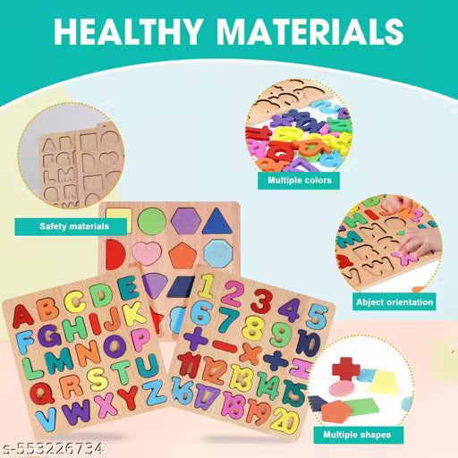 Wooden Alphabet Puzzles Numbers Count Board Blocks 3 Sets Game