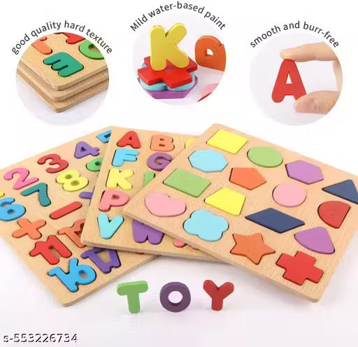 Wooden Alphabet Puzzles Numbers Count Board Blocks 3 Sets Game